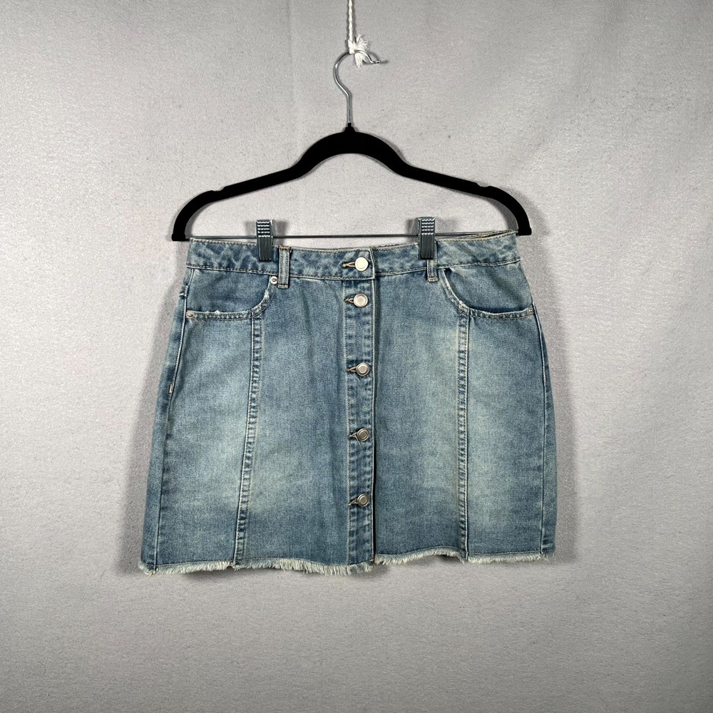 Gianna Mini Straight &‎ Pencil Skirt Womens Blue Denim Frayed Hem Button Front